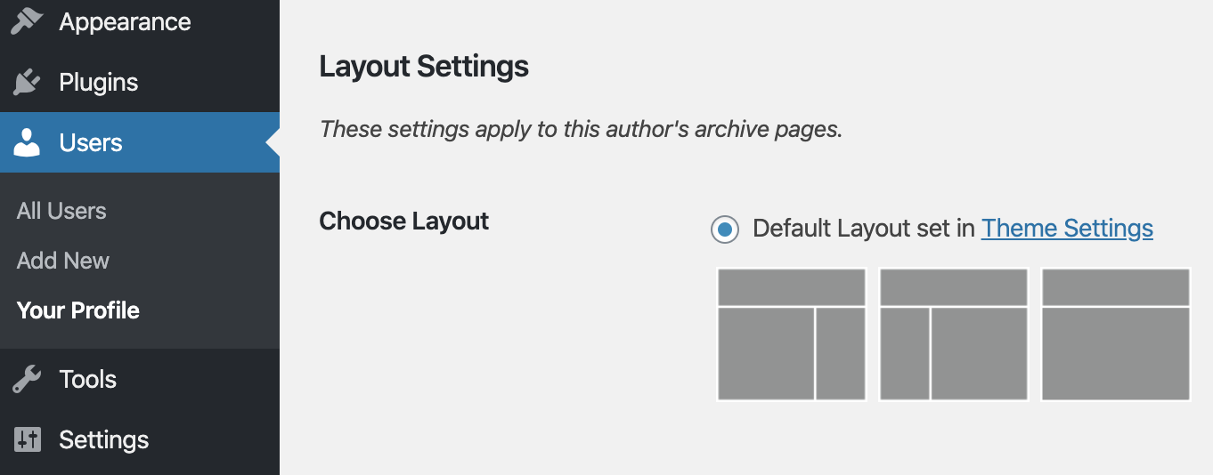 The Genesis author layout options in the WordPress admin area.