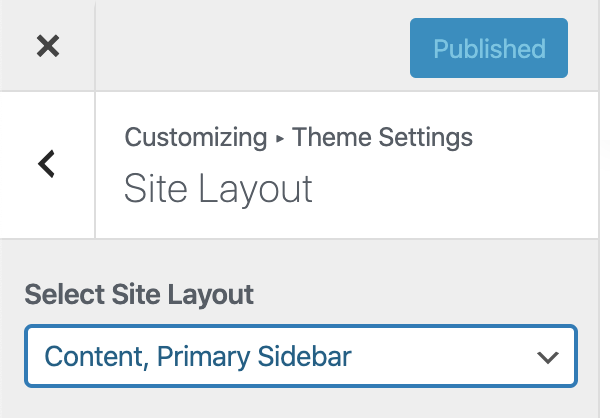 The Genesis site default layout setting in the Customizer.